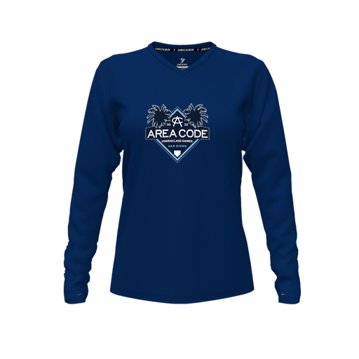[FTLVCFNV-FYXS-LOGO3] Decker Comfort T-Shirt (Female Youth XS, Navy, V Neck, Logo 3, Long Sleeve)