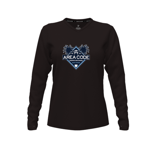[FTLVPTBK-FYXS-LOGO3] Decker Performance T-Shirt (Female Youth XS, Black, V Neck, Logo 3, Long Sleeve)
