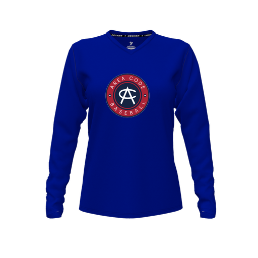 [CUS-DFW-TEES-PER-VNK-LSL-RYL-FYXS-LOGO1] Decker Performance T-Shirt (Female Youth XS, Royal, V Neck, Logo 1, Long Sleeve)