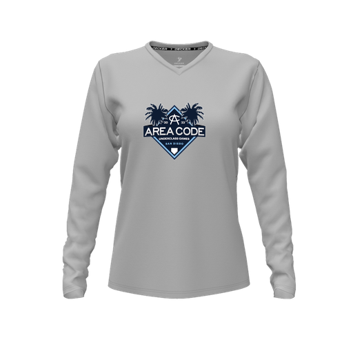 [FTLVPTGY-FYXS-LOGO3] Decker Performance T-Shirt (Female Youth XS, Gray, V Neck, Logo 3, Long Sleeve)