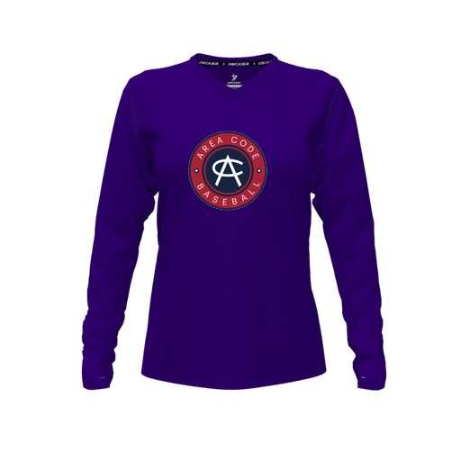 [FTLVPTPP-FYXS-LOGO1] Decker Performance T-Shirt (Female Youth XS, Purple, V Neck, Logo 1, Long Sleeve)