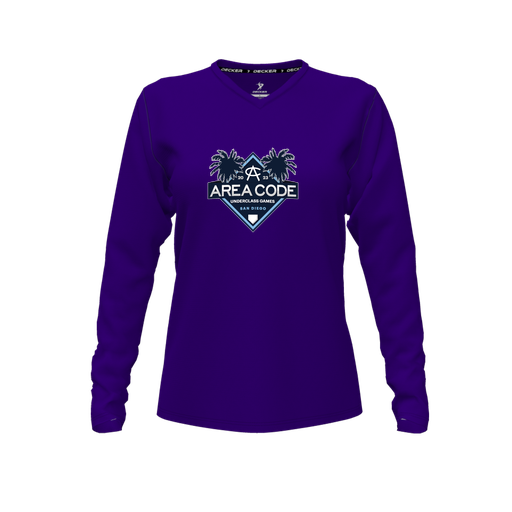 [FTLVPTPP-FYXS-LOGO3] Decker Performance T-Shirt (Female Youth XS, Purple, V Neck, Logo 3, Long Sleeve)
